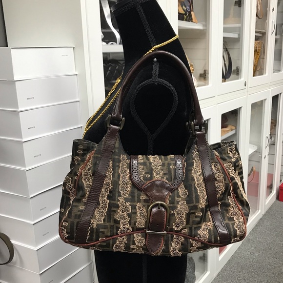 FENDI ZUCCA EMBROIDERED FLORAL SATCHEL BAG FINAL SALE - Picture 8 of 8